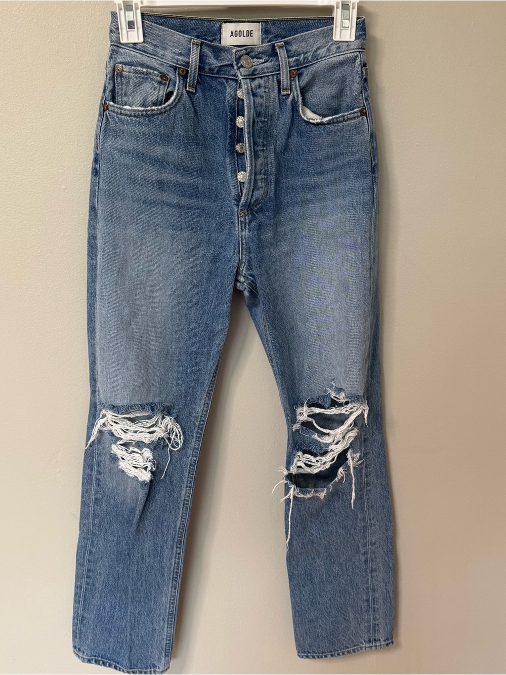 Agolde Women's 90s Pinch Waist Cotton Straight Leg Distressed Denim Jeans Blue